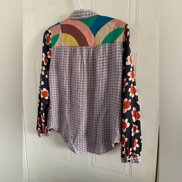 RARE Maeve Anthropologie Paz Buttondown Shirt Floral Patchwork Size XS - Picture 3 of 7
